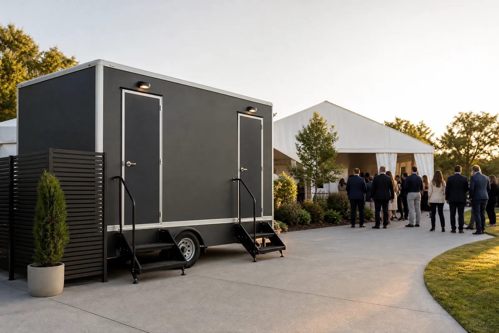 Trailer Restrooms with Comfort and Privacy portable sanitation setup